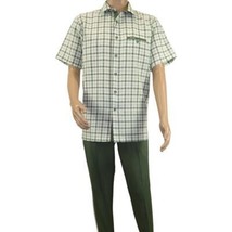 Men 2pc Walking Leisure Suit Short Sleeves By DREAMS Fancy 283-04 Sage Green image 3
