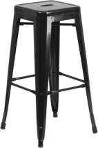 Commercial Grade 30&quot; High Backless Black Metal Indoor-Outdoor Barstool With Sq\. - £57.82 GBP
