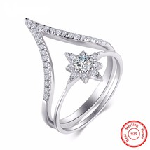 [Jewelry] 2pcs 925 Sterling Silver Sun Moon Zirconia Ring Wedding Engagement - £15.97 GBP