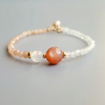 Natural Moonstone Sunstone Freshwater Pearl Bracelet 925 Sterling Silver Delicat - £39.88 GBP