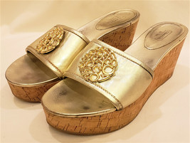 Coach Judith Slip-on Wedge Sandals Size -10 B Coach Gold Metal Accent - £23.89 GBP