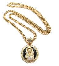 New KING-TUT Pharaoh Round Pendant &amp;6mm/36&quot; Link Chain Hip Hop Necklace - XP924 - £15.90 GBP