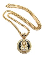 NEW KING-TUT PHARAOH ROUND PENDANT &amp;6mm/36&quot; LINK CHAIN HIP HOP NECKLACE ... - £15.65 GBP