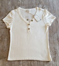 Pink Rose Womens White  Ribbed Button-Down Top Shirt Juniors L - $4.79