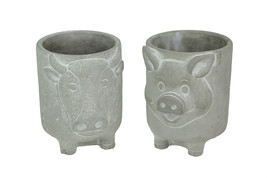 Set of 2 Natural Gray Barnyard Animal Design Concrete Planters Cow and Pig - £34.95 GBP