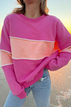 Sachet Pink Colorblock Patchwork Drop Shoulder Ribbed Trim Sweatshirt - £25.57 GBP