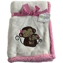 Baby Gear Blanket Monkey White Pink New 30&quot; Square Soft Security Plush - £14.95 GBP