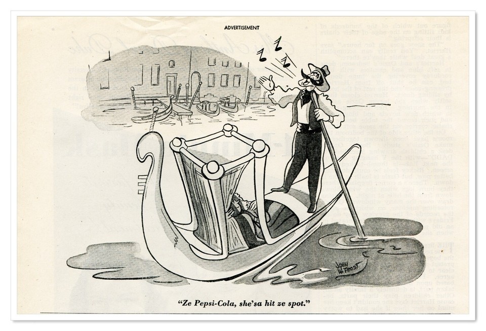 Print Ad Pepsi-Cola Singing Gondolier Cartoon 1946 1/2-Page Advertisement - $9.70