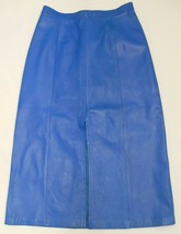 COBALT BLUE Vintage LEATHER SKIRT Long A Line Diva Rock Star Wear W 26&quot; ... - $54.95