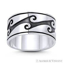 Swirl Pattern Sea Wave Beachbum Charm Band 10mm Mens Ring in 925 Sterling Silver - £44.04 GBP
