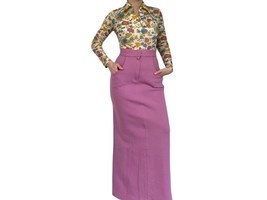 Vintage Maxi Skirt 60s Lilac Purple 25 High Waist XS S - £33.88 GBP