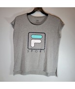Fila Womens Shirt XL Step Hem Graphic Gray Multi Color Short Sleeve - £11.14 GBP
