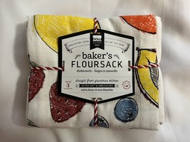 Now Designs Bakers Floursacks, Set of Three Dish Towels ( Fruit Design ) - £11.98 GBP