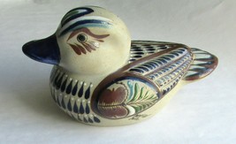  Hand Painted Tonala Mexican Pottery Intricately Designed Duck Signed. - £23.65 GBP