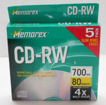 Memorex CD-RW Rewritable 5 Pack (4x 700MB 80 Minutes) with Slim Jewel Cases New - £5.57 GBP
