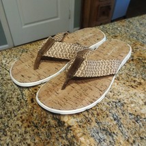 Pete Huntington Slip-on Thong Sandals Natural Woven Textiles with Cork S... - $28.71