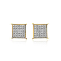 0.55 Carat Diamond Accent Micro Pavé Square Stud Earrings 14K Yellow Gold - £373.92 GBP