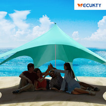 VECUKTY Beach Canopy Tent 12x9 FT Beach Sun Shelter Sun Shade UPF 50+ Tu... - £51.17 GBP