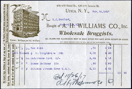 1917 A.H. WILLIAMS CO Utica NY Antique Letterhead Receipt Billhead Drugg... - £5.47 GBP