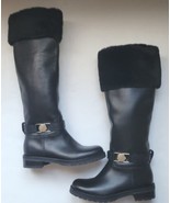 Verace Collection Black Leather Fur Shearling Gold Medusa Tall Boots Sz ... - $411.14 CAD