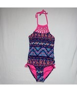 Neon Hot Pink Tribal Bathing Suit One Piece Swimsuit Girls 7-8 Swim Beac... - £13.29 GBP
