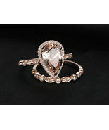 Art Deco 2.30Ct Pear Morganite Engagement Bridal Ring Set 14k Rose Gold ... - £99.55 GBP