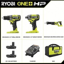 ONE+ HP 18V Brushless Cordless 3-Tool Combo Kit with 2 1.5 Ah Batteries,... - $296.99
