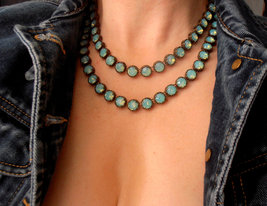 Pacific Opal Double Strand Layering Necklace - Antique Bronze Statement Jewelry - £149.65 GBP