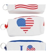 American Flag Heart Vegan Leather On The Go Bag Pouch Keychain - $12.87