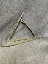 Vintage HAND FORGED Twisted TRIANGULAR HANGING DINNER BELL WITH DINGER - $34.65