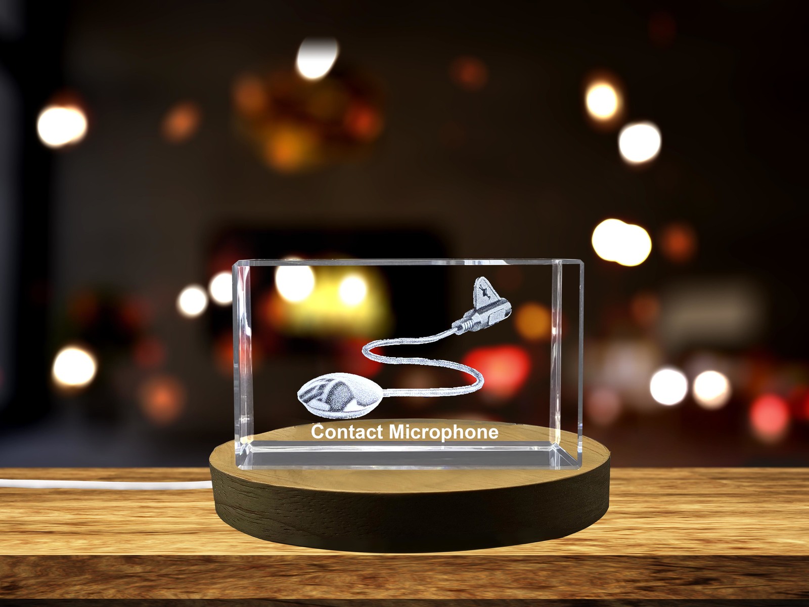 LED Base included | Unique Contact Microphone Engraved Crystal Gift for Music