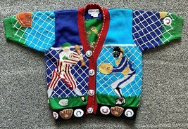 Jack B Quick Baseball Cardigan Sweater Womens Sz. S Multicolor Knit-Shor... - $70.11