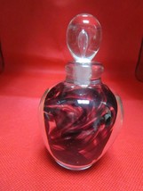 Signed Richard Harkness Studio Art Glass perfume bottle purple and black... - $54.45