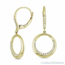 0.21ct Round Cut Diamond Pave 14k Yellow Gold Open Circle Dangling Drop Earrings - £518.46 GBP