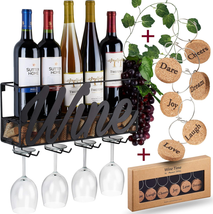 Wall Mounted Wine Rack - Bottle &amp; Glass Holder - Cork Storage - Store Red, White - £35.91 GBP