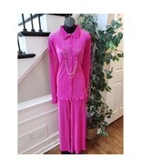 Hot Pink Pleated Lounge Set Button Top Wide Leg Pants 2-Piece Outfit XL Fit - $88.01 CAD