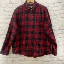 Eddie Bauer Flannel Shirt Red Black Plaid Men Sz XL Long Sleeve  - $14.84