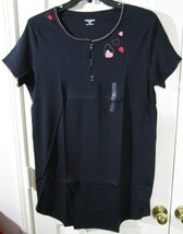NWT Erika Taylor SS Black with Hearts Knee Length Nightgown, Misses Medium - $13.79