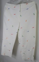 Kim Rogers Women Sz 10 White Capri Short Pants Beach Print Flip Flops Front Zip - £19.16 GBP