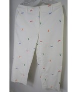 Kim Rogers Women Sz 10 White Capri Short Pants Beach Print Flip Flops Fr... - $24.00