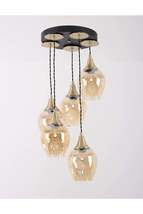 Marlo 5-Piece Black Antique Honey Glass Pendant Lamp Chandelier - £138.33 GBP