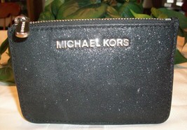 Michael Kors ID Mini Skinny Coin Purse Key Wallet Card Case Black Glitter - £32.83 GBP