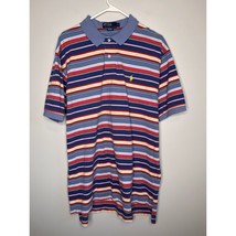2000s Y2K Polo Ralph Lauren Dusty Blue Rainbow Stripes Prep Old Money Sh... - $28.00