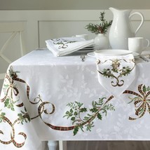 Merry Ribbons Engineered Printed Jacquard Fabric Christmas Table Cloth E... - $50.52