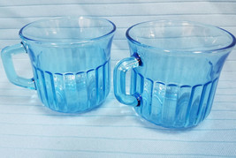 Blue Azure Glass Forte Crisa Fortecris Mexico Ribbed 2 Cups Mugs Blue Tu... - $30.95