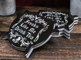 Set Of 4 Wicca Occult Freaks Bat Skull With Rose Cauldron Ceramic Cork Coaste... - £23.52 GBP