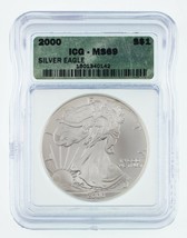 2000 $1 Silver American Eagle Graded by ICG as MS-69! Gorgeous Eagle! - £54.36 GBP