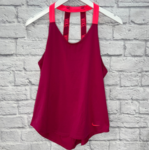Nike Womens Breathe Training Tank Top Dark Pink Size M Logo Neon Strappy  - $24.70