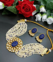 Mughal Choker Kundan Beads Necklace Earrings Jewelery Set Women Gift Jabells - £10.55 GBP