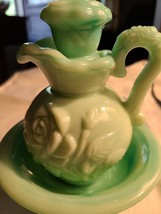 Vintage rose flower AVON Decanter container bottle saucer dish tub stopper glass - $4.99